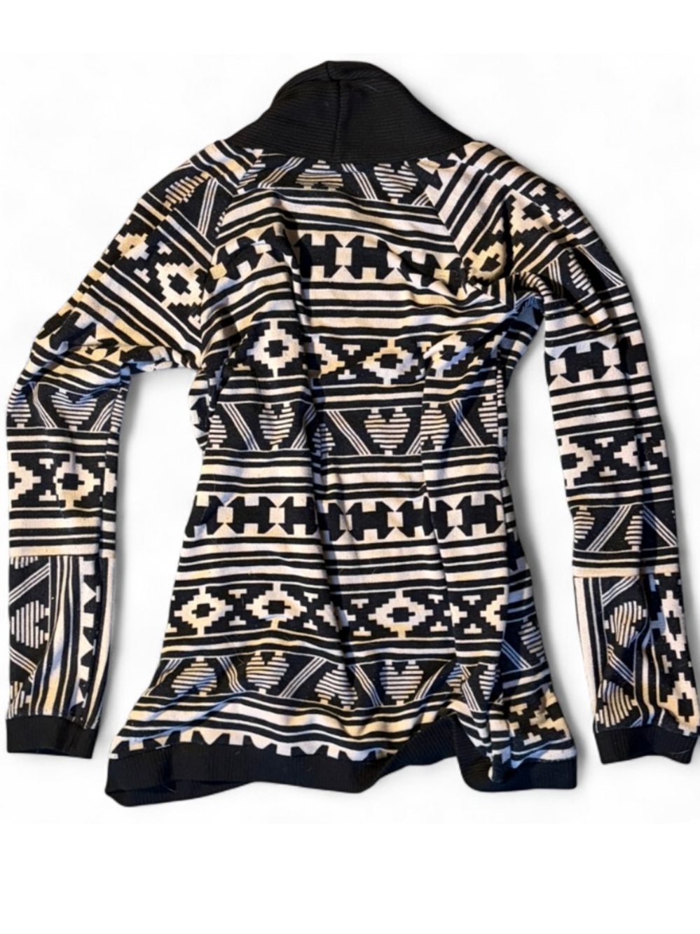 J&M Black White Tribal Print Cardigan Sweater Jacket Size S/M - Picture 3 of 3